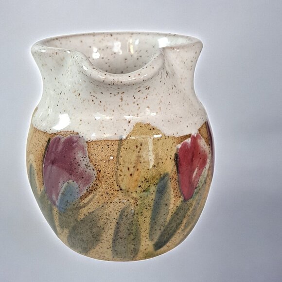 Beautiful Pottery creamer 4" tall marked on bottom MKS floral NICE - Picture 2 of 6